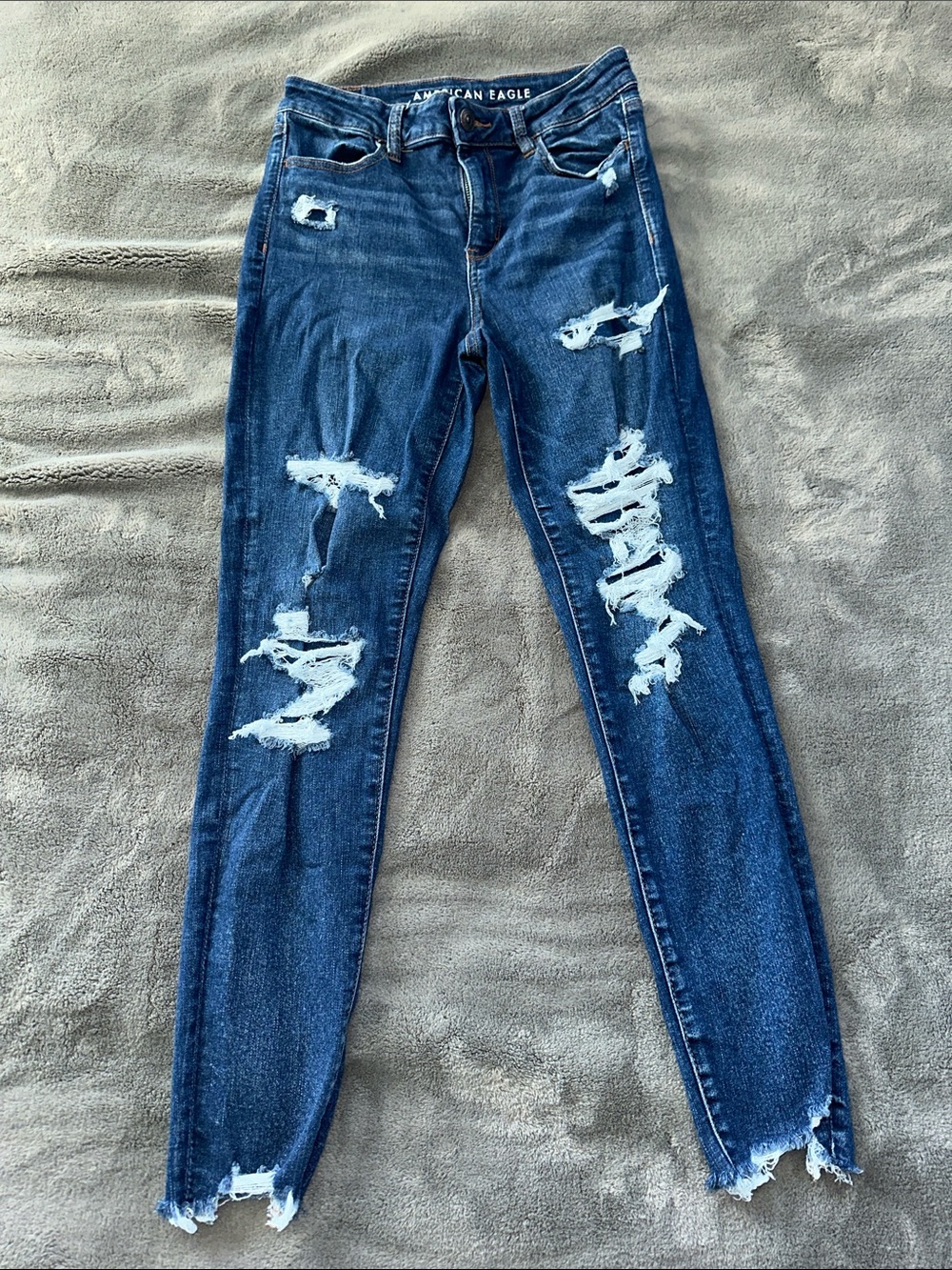 American Eagle Outfitters Ripped High-Rise Skinny Jeans - Dark Blue